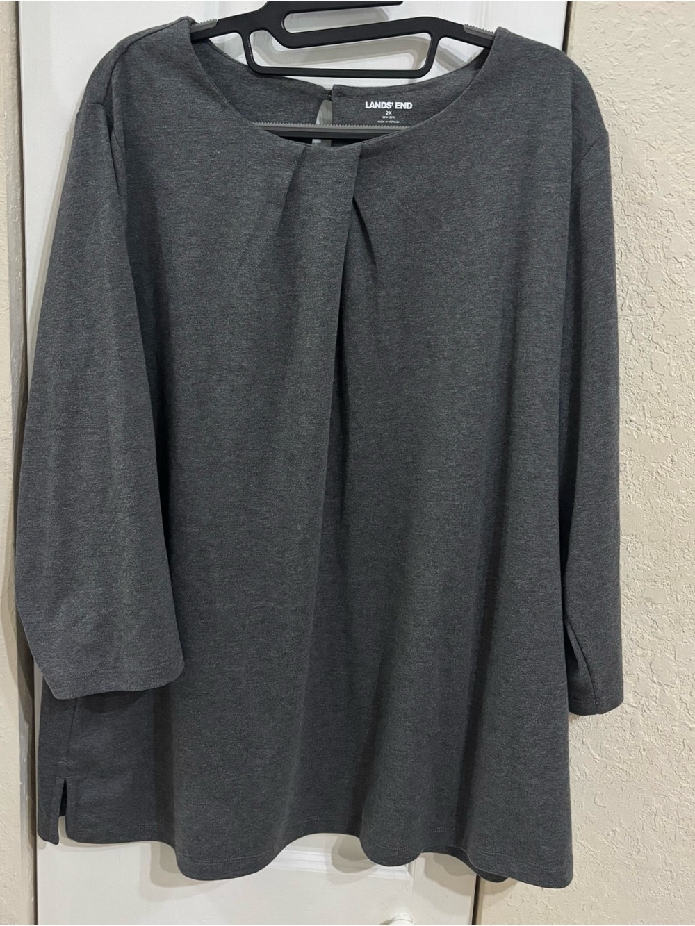 Lands' End Women's Pleated Front 3/4-Sleeve Tunic Top in Charcoal Grey